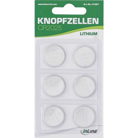 InLine? CR2025 Knopfzellen, 3V Lithium, 6er Blister