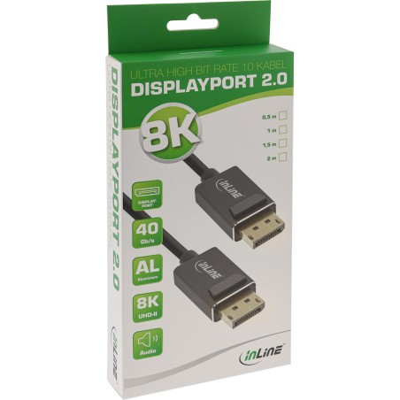 15402P - InLine® Câble DisplayPort 2.0, 8K4K UHBR, noir, contacts dorés, 2m