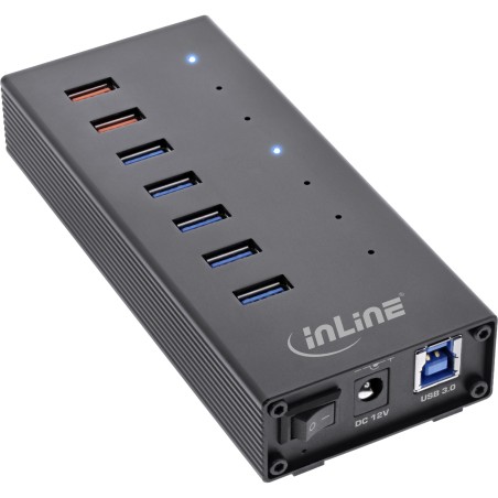 35395I - InLine® USB 3.0 Hub, 7 Port, boîtier en aluminium, noir, avec bloc d'alimentation 2,5A