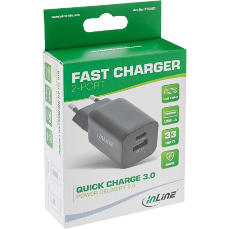 InLine? Power Delivery  Quick Charge USB Netzteil, 33W, USB-A  USB-C, schwarz