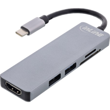 33271I - InLine® Multi-Hub USB 3.2 Gen.1, 2x USB-A, HDMI 4K/30Hz, Cardreader, aluminium, gris