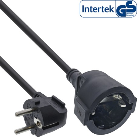 InLine? Strom-Verl?ngerung Schutzkontakt Stecker gewinkelt / Buchse, schwarz, 1m