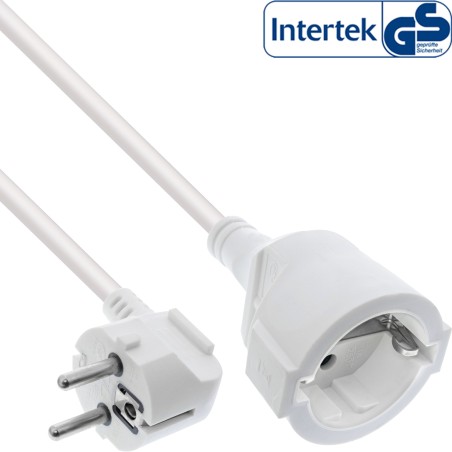 InLine? Strom-Verl?ngerung Schutzkontakt Stecker gewinkelt / Buchse, wei?, 10m