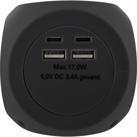 16499B - InLine® Charging Cube, 3x contact de protection, 2x USB-C, 2x USB-A, noir, 2m