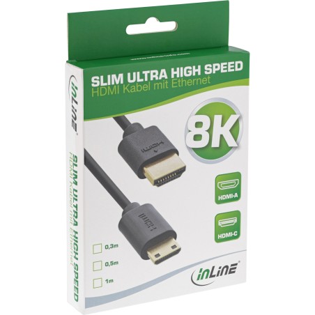 InLine? Slim Ultra High Speed HDMI Kabel, 8K4K, A St. / C St. (Mini), 1m