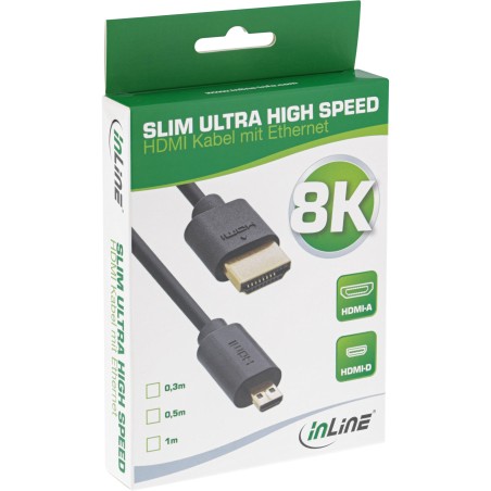 InLine? Slim Ultra High Speed HDMI Kabel, 8K4K, A St. / D St. (Micro), 1m