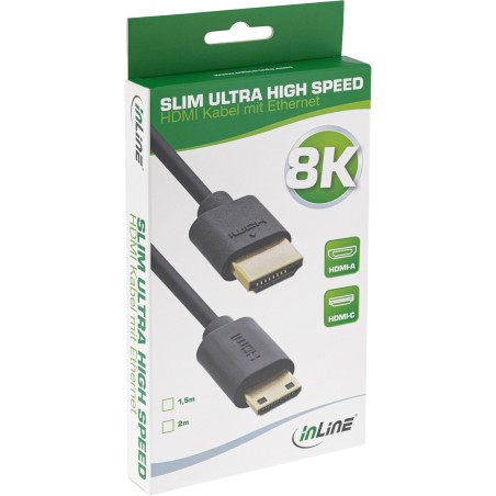 17902C - Câble HDMI ultra haut débit InLine® Slim, 8K4K, A St. / C St. (Mini), 2 m