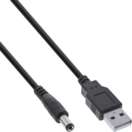 26806G - Câble adaptateur d'alimentation USB DC InLine®, fiche USB A vers fiche cylindrique DC 5,5 x 2,10 mm, sc