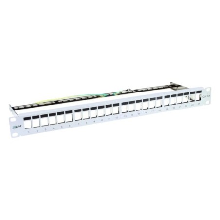 InLine® Patchfeld Cat.6A 24-fach, Keystone Snap-In Leerblech, 48,26cm (19"), 1HE, lichtgrau RAL7035