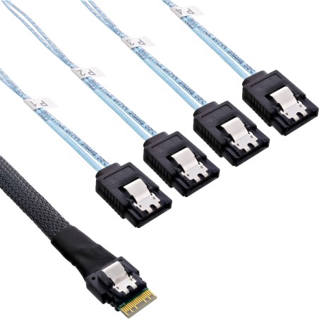 InLine? Slim SAS Kabel, SFF-8654 4i zu 4x SATA 7-pin, 12Gb/s, 1m