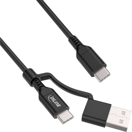 InLine? 2-in-1 USB-C Kabel  USB-A Adapter, USB 2.0, 100W, TPE, schwarz, 1m