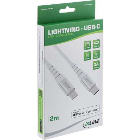 31450C - Câble Lightning InLine® USB-C, pour iPad, iPhone, iPod, argent/aluminium, 1 m MFi