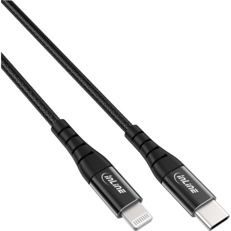 31450D - Câble Lightning InLine® USB-C, pour iPad, iPhone, iPod, noir/aluminium, 1 m MFi