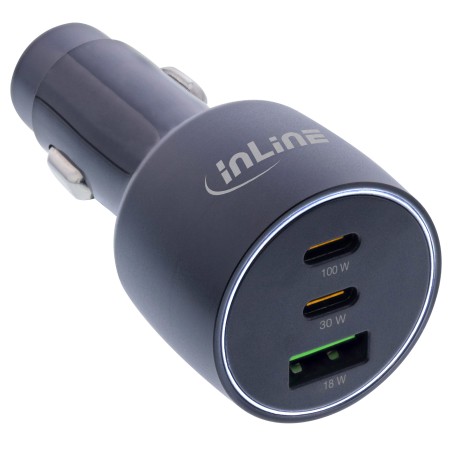 31502A - Adaptateur secteur USB pour voiture InLine® Power Delivery, 2x USB-C  QC 3.0 USB-A, noir