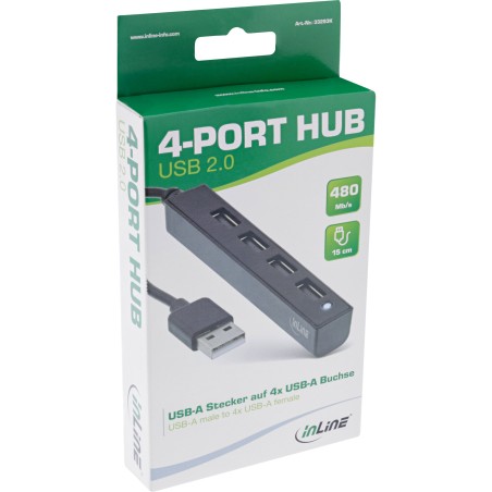 33293K - Hub InLine® USB 2.0 4 ports, USB-A mâle vers 4x USB-A femelle, câble 15 cm