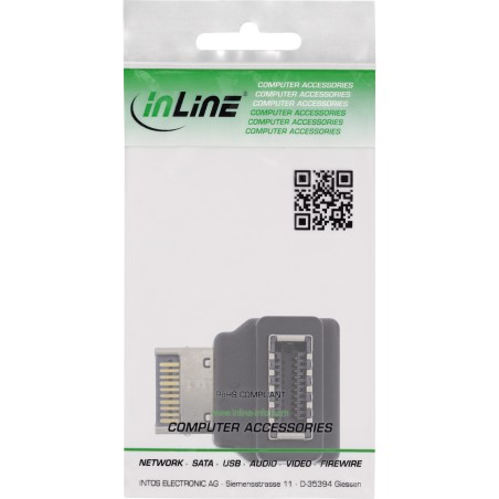 33446N - Adaptateur InLine® USB 3.2 interne, fiche USB-E en façade vers prise USB-E 90