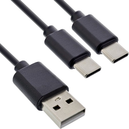 InLine? USB 2in1 Y-Ladekabel, 1x USB-A Stecker an 2x USB-C Stecker, schwarz 1m