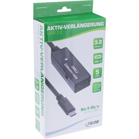 InLine? USB 3.2 Gen.1 Aktiv-Verl?ngerung, USB-C Stecker an USB-C Buchse, 5m