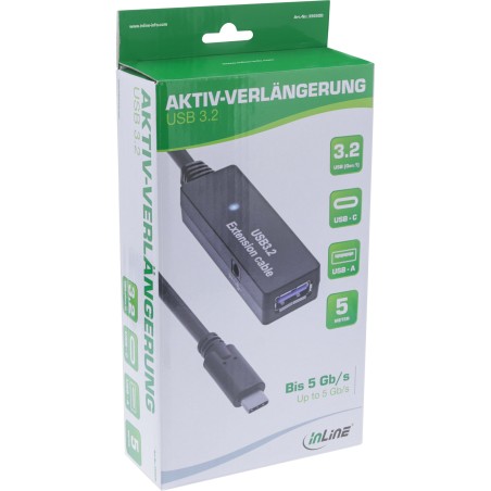 InLine? USB 3.2 Gen.1 Aktiv-Verl?ngerung, USB-C Stecker an USB-A Buchse, 5m