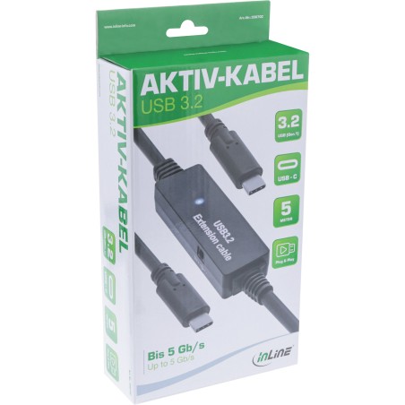 InLine? USB 3.2 Gen.1 Aktiv-Kabel, USB-C Stecker an USB-C Stecker, schwarz, 5m