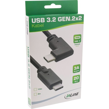 35702W - Câble InLine® USB 3.2 Gen.2, USB-C mâle/mâle coudé, noir, 2 m