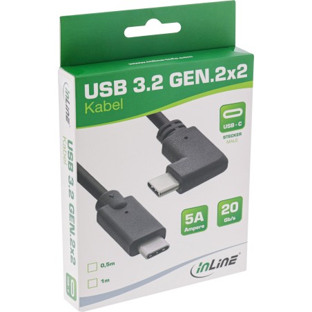 35707W - Câble InLine® USB 3.2 Gen.2, USB-C mâle/mâle coudé, noir, 0,3 m