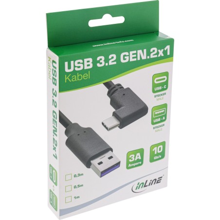 35711W - Câble InLine® USB 3.2, fiche USB-C coudée vers fiche A, noir, 1 m