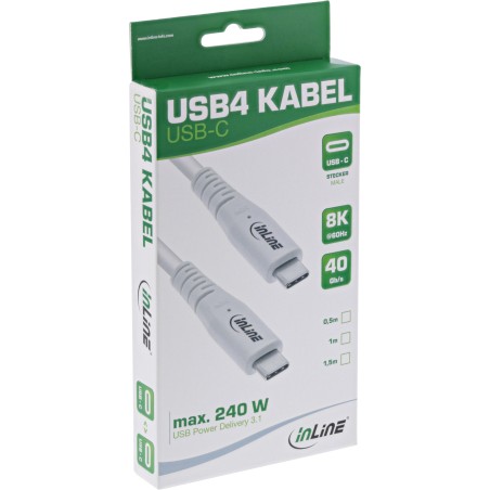 InLine? USB4 Kabel, USB-C Stecker/Stecker, PD 240W, 8K60Hz, TPE, wei?, 1m