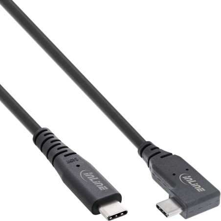 35911I - Câble InLine® USB4, USB-C coudé d'un côté, PD 240W 8K60Hz, TPE noir, 1m