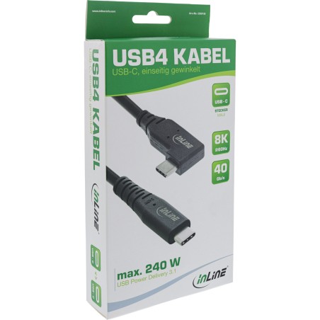 35911I - Câble InLine® USB4, USB-C coudé d'un côté, PD 240W 8K60Hz, TPE noir, 1m