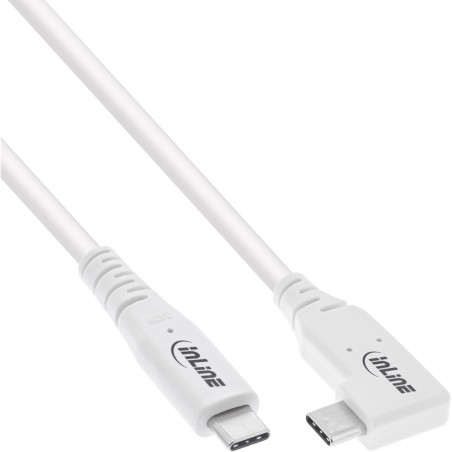 35911W - Câble InLine® USB4, USB-C, coudé d'un côté, PD 240W, 8K60Hz, TPE, blanc, 1m