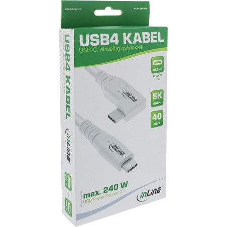 35911W - Câble InLine® USB4, USB-C, coudé d'un côté, PD 240W, 8K60Hz, TPE, blanc, 1m