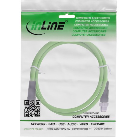 40501 - Câble réseau industriel InLine®, M12, 8 broches, codage X pcs./pcs. Cat.6A PUR, 1m