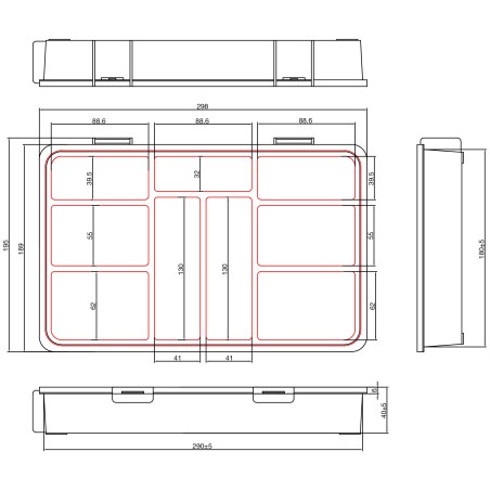 43009I - Boîte pour petites pièces InLine®, 9 compartiments, dimensions : 290x185x45mm, orange