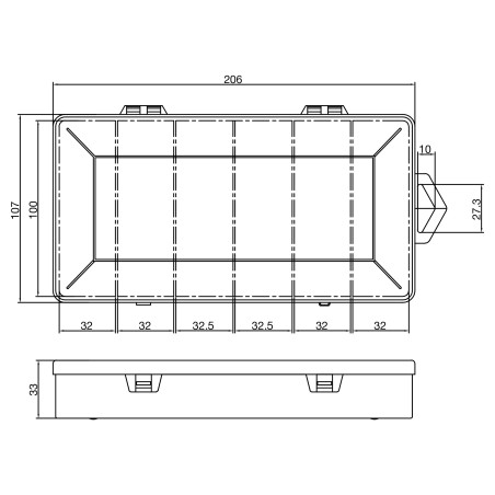 43009K - Boîte pour petites pièces InLine®, 6 compartiments, dimensions : 206x107x33mm, transparente