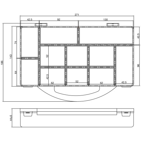 43009N - Boîte pour petites pièces InLine®, 11 compartiments, dimensions : 271x186x40mm, transparente