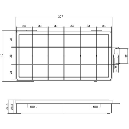 43009O - Boîte pour petites pièces InLine®, 18 compartiments, dimensions : 207x110x27mm, transparente