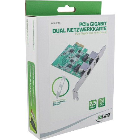 51126A - Carte réseau InLine® Dual Gigabit, 2x RJ45 2,5Gb/s, PCIe x1, avec support pour emplacement LP