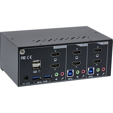 InLine? KVM Desktop Switch, 2-fach, Dual Monitor, HDMI, 4K, USB 3.0, Audio