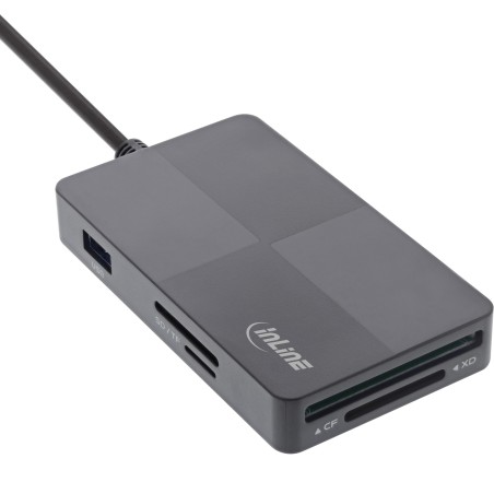 66772F - Hub de lecteur multi-cartes InLine® USB 3.2, SD/TF/MS/XD/CF, 3 ports USB-A, double