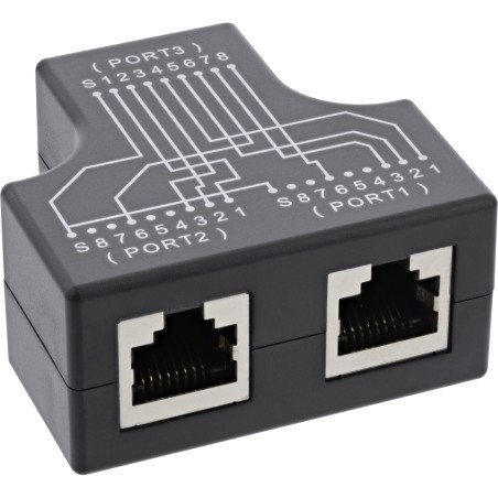 69995B - Adaptateur InLine® Cat.5e STP T (port doppler), prise RJ45 vers 2x prise RJ45