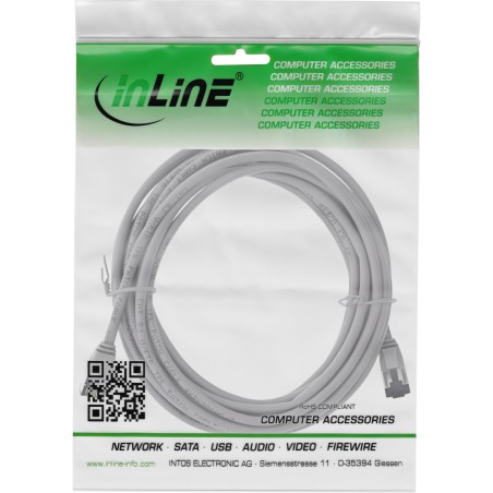 75300 - Câble patch InLine® slim, U/FTP, Cat.8.1, TPE sans halogène, gris, 10m