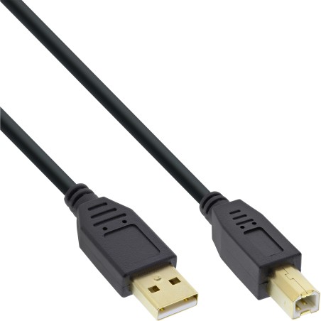 B-34518S - Câble InLine® USB 2.0 en vrac des années 70, A vers B, noir, contacts dorés, 2 m