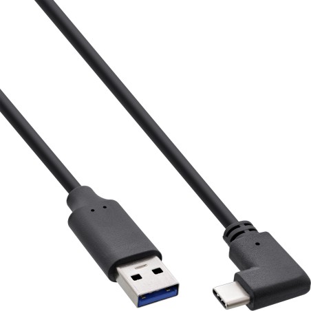 35717W - Câble InLine® USB 3.2, fiche USB-C coudée vers fiche A, noir, 0,3 m