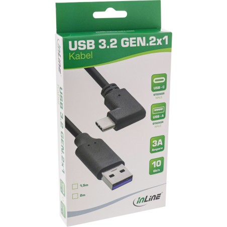 35714W - Câble InLine® USB 3.2, fiche USB-C coudée vers fiche A, noir, 1,5 m