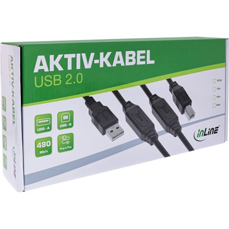 InLine? USB 2.0 Aktiv-Kabel, USB-A Stecker zu USB-B Stecker, 25m