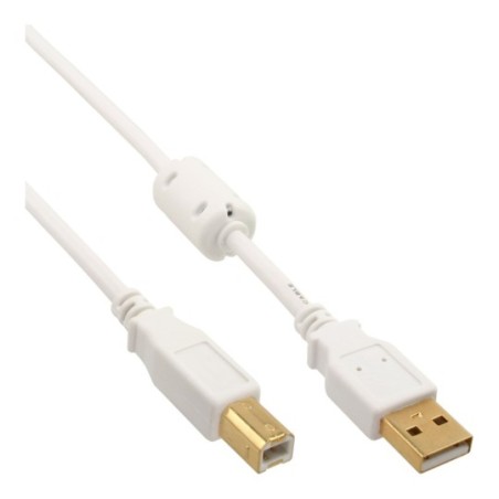 InLine® USB 2.0 Kabel, A an B, weiß / gold, mit Ferritkern, 1m