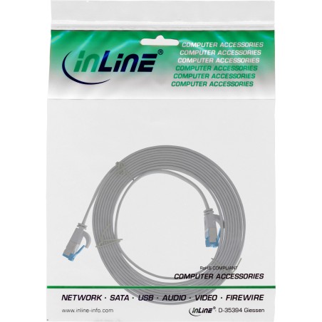 InLine? Patchkabel flach, U/FTP, Cat.6A, TPE halogenfrei, grau, 0,5m