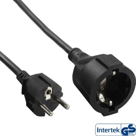 InLine® Schutzkontakt-Verlängerung Stecker / Buchse, schwarz, 2m, mit Kindersicherung