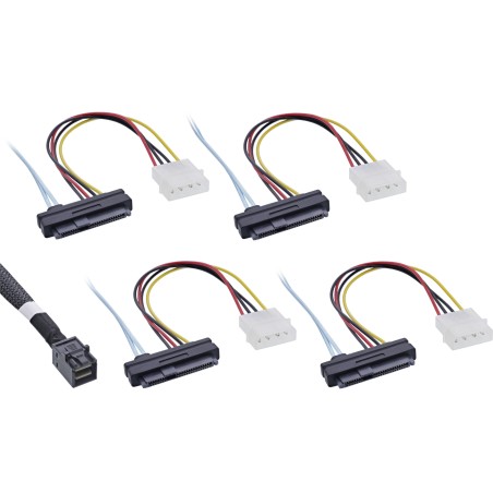 InLine? Mini SAS HD Kabel, SFF-8643 zu 4x SFF-8482 (29-pol.)  Strom, 1m